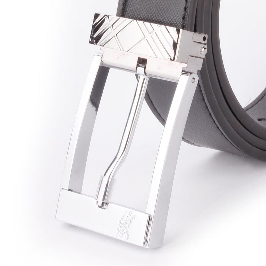 Silver Pin Buckle Reversible Black Textured Belt